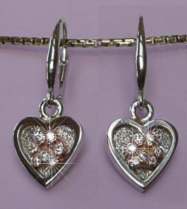 14K White Gold Heart Earrings with 14K Yellow Gold Puff Paws Micro Pavéd in Diamonds