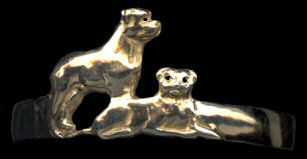 14K Gold Bullmastiff Sitting and Standing Cuff Bracelet