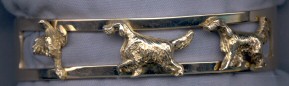 14K Gold English Setter Open Cuff Bracelet with Trotting and Pointing Setters and Bird