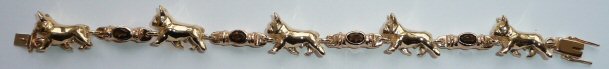 French Bulldog 14K Gold Bracelet with Full Cut Oval Gemstone Links