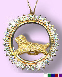 14K Gold Bearded Collie in Diamond and Gemstone Circle