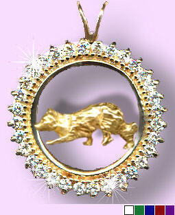 14K Gold Border Collie in Diamond and Gemstone Circle