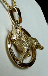 14K Gold or Sterling Silver German Shepherd Trotting in Double Oval -Front View