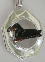 Longhaired Dachshund with Enamel Artwork on Glossy Octagon-Front View