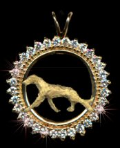 14K Gold Scottish Deerhound in 1.2 Carats of Full Cut Gemstones