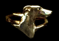 14K Gold Whippet Head Ring with Sapphire Eye
