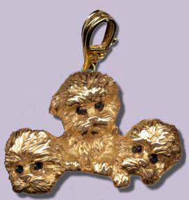 14K Gold Bichon Frise Puppies with Sapphire Eyes and Enhancer Bail
