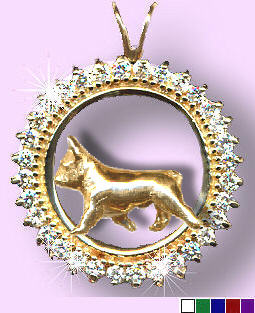 14K Gold French Bulldog in Diamond and Gemstone Circle