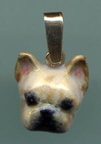 14K Gold and Enamel Small Cream Frenchie Head