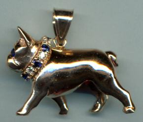 14K Gold Medium Trotting French Bulldog with Full Cut Gemstone Collar