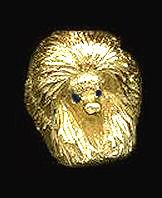 14K Gold Medium Full Face Poodle Head with Sapphire Eyes