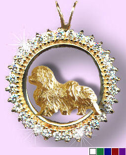 14K Gold Tibetan Spaniel in Diamond and Gemstone Circle