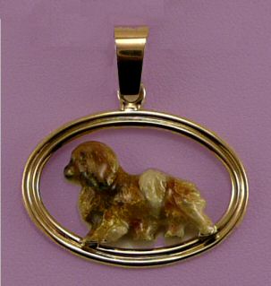 14K Gold or Sterling Silver Tibetan Spaniel with Enamel Artwork on Double Oval
