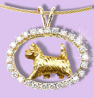14K Gold Cairn Terrier Trotting in Our Exclusive Diamond Oval