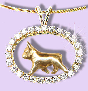14K Gold French Bulldog Trotting in our  Exclusive Diamond Oval