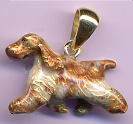 14K Gold Small Trotting English Cocker Spaniel with Enamel Artwork 