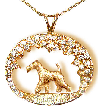 14K Gold Wire Fox Terrier Trotting in Our Exclusive Scene with 1.5 Carats of Brilliant Cut Diamonds