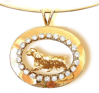 ONE of a KIND 14K Gold Sussex Spaniel in Shadow Box enhanced with 1.2 carats of full cut diamonds, or your Gemstone choice