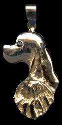14K Gold Large Side View Cocker Spaniel Head with Sapphire Eye 