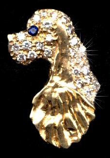 14K Gold Side View Cocker Spaniel Head Pavé with Diamonds and Sapphire Eye 