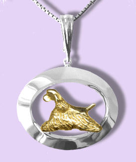 14K Gold or Sterling Cocker Spaniel Trotting on Glossy Wide Oval with our Exclusive Enhancer Bail