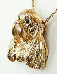 14K Gold or Sterling Silver Cocker Spaniel Full Face with Black Diamond Eyes - Side View