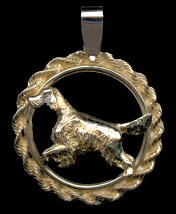 14K Gold English Setter Pointing in Classic Rope Bezel