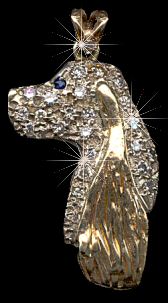 14K Gold Large English Springer Head Pavé in Full Cut Diamonds