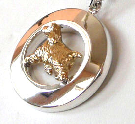 14K Gold or Sterling Silver Cocker Spaniel Trotting on Glossy Wide Oval with our Exclusive Enhancer Bail-Rear Side View