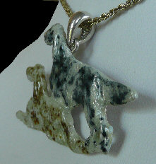 14K Gold or Sterling Silver Standing and Sitting English Setters with Enamel Artwork-Rear View