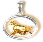 English Setter Trotting in Double Oval  in 14K and Sterling