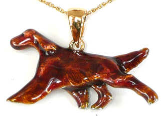 14K Gold or Sterling Silver Large Trotting Irish Setter with Our Amazing Enamel Artwork