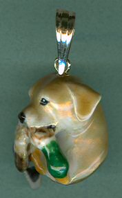 14K Gold with Enamel Artwork Yellow Labrador Retriever Head with Duck