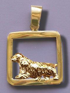 14K Gold or Sterling Silver Sussex Spaniel Trotting in Glossy Square 