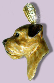 14K Gold Border Terrier with Enamel Artwork and Diamond Bail