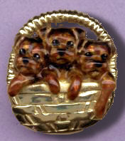 14K Gold Border Terrier Pups with Enamel Artwork in Gold Basket