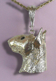 14K Gold or Sterling Silver Large Bull Terrier Head with Black Diamond Eye