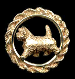 14K Gold Cairn Terrier in Classic Rope Bezel