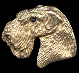 14K Gold Large Sealyham Terrier Head with Sapphire Eye