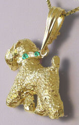14K Gold Large Trotting Soft Coated Wheaten Terrier with Diamond and Gemstone Collar - Rear View