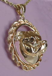 14K Gold or Sterling Silver Staffordshire Bull Terrier Head with Black Diamond Eyes in Classic Rope - Side View Left