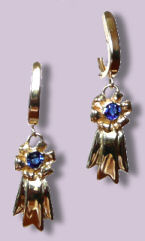 14K Gold Ribbon Earrings with 1/4 Carat Ceylon Sapphires