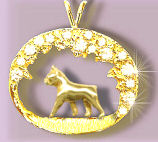 Your Boston Terrier Trotting in Our Exclusive 14K Gold Scene Bezel with 1.5 Carats of Brilliant Cut Diamonds
