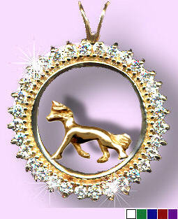 14K Gold Chinese Crested in Diamond and Gemstone Circle