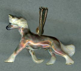 14K Gold and Enamel Large Trotting Chinese Crested 
