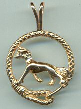 14K Gold Chinese Crested in Leash Bezel