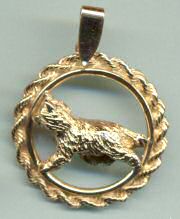 14K Gold Powder Puff Chinese Crested in Classic Rope Bezel