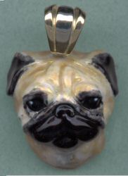 14K Gold and Enamel Large Fawn Pug Head 