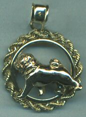14K Gold Pug in Classic Rope Bezel