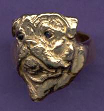 14K Gold Bullmastiff Large Full Face Ring with Black Diamond Eyes